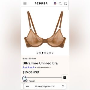 Pepper brand Ultra Fine Unlined Bra Size 32B in Tan